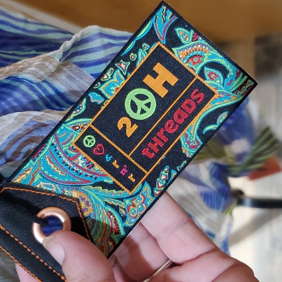 2OH silk blue green sheer color wave asymmetric long sleeve shirt - Picture 3 of 7